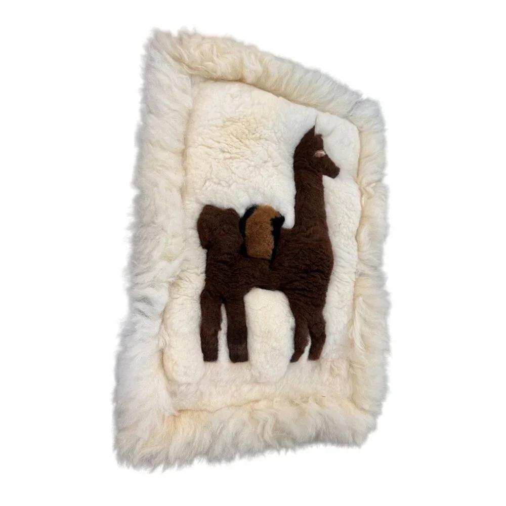 Alpaca Wool Handmade Wall Hanging 22"x16" Brown & White Accent - Picture 3 of 8